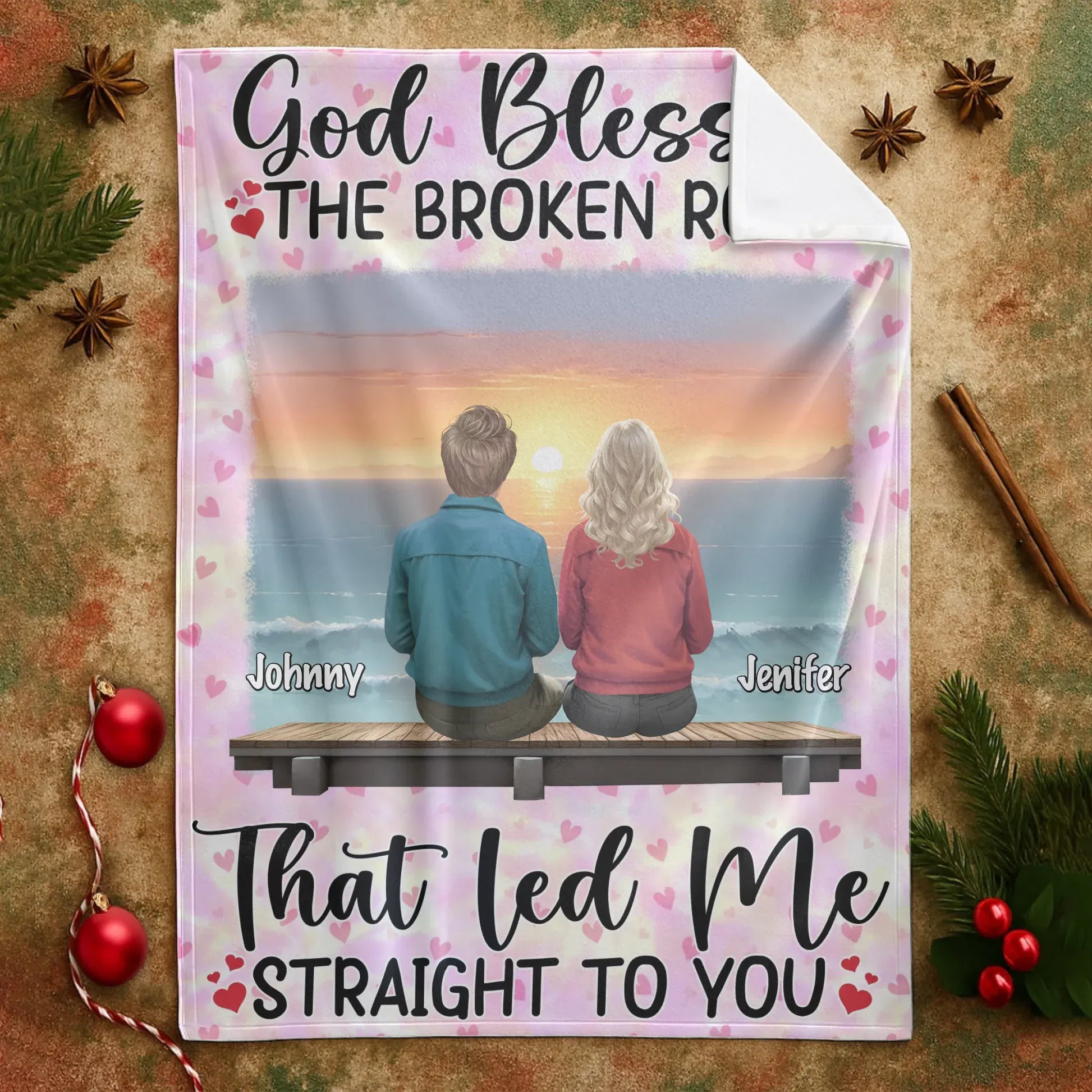 Personalized Blankets God Blessed The Broken Road, That Led Me Straight To You - Personalized Couple Custom Blanket