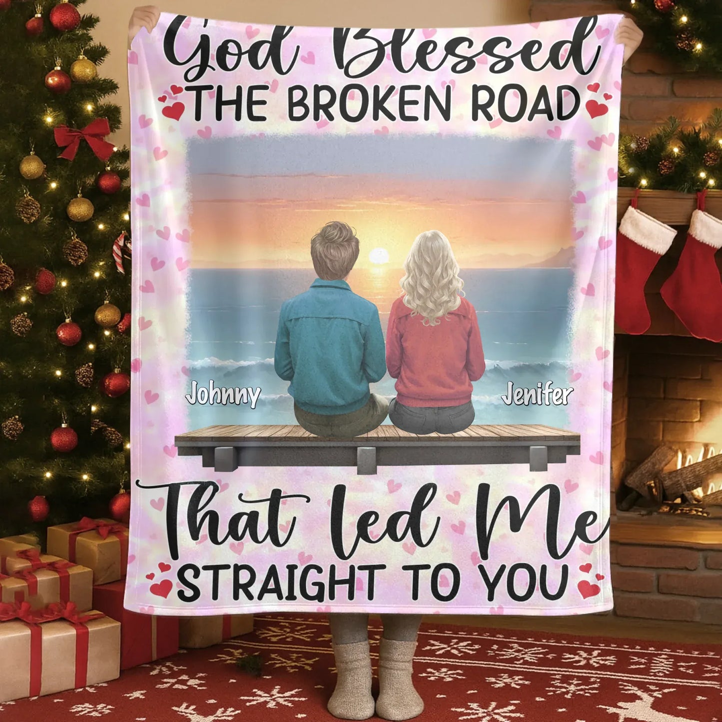 Personalized Blankets God Blessed The Broken Road, That Led Me Straight To You - Personalized Couple Custom Blanket