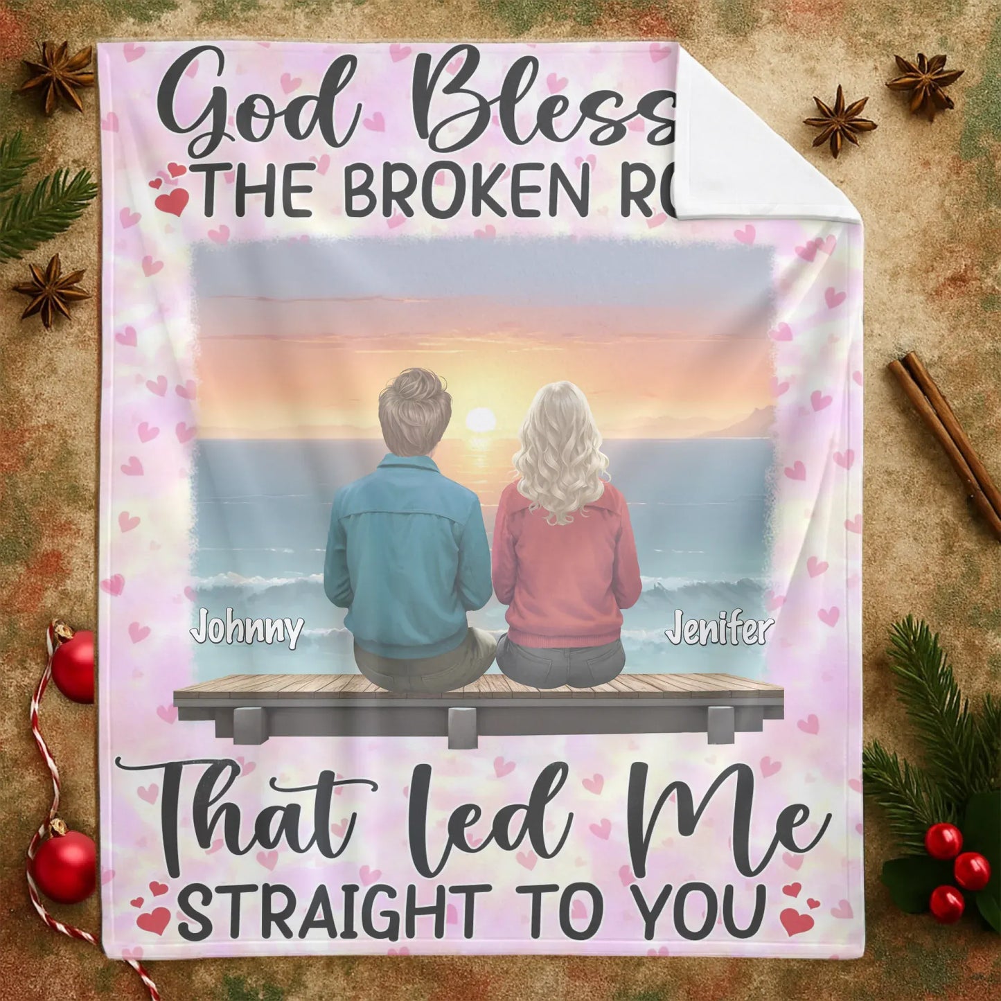 Personalized Blankets God Blessed The Broken Road, That Led Me Straight To You - Personalized Couple Custom Blanket