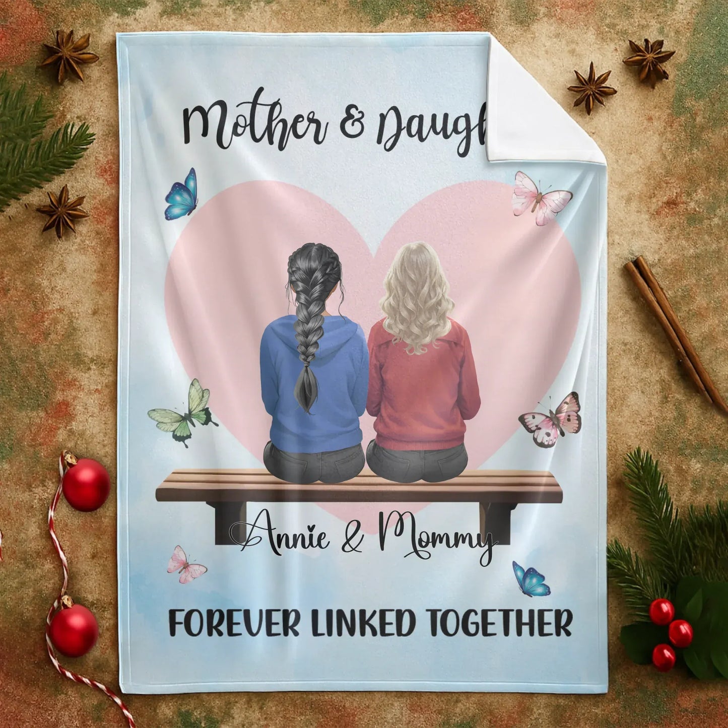 Personalized Blankets Mother & Daughter Forever Linked Together - Personalized Mother's Day Custom Blanket