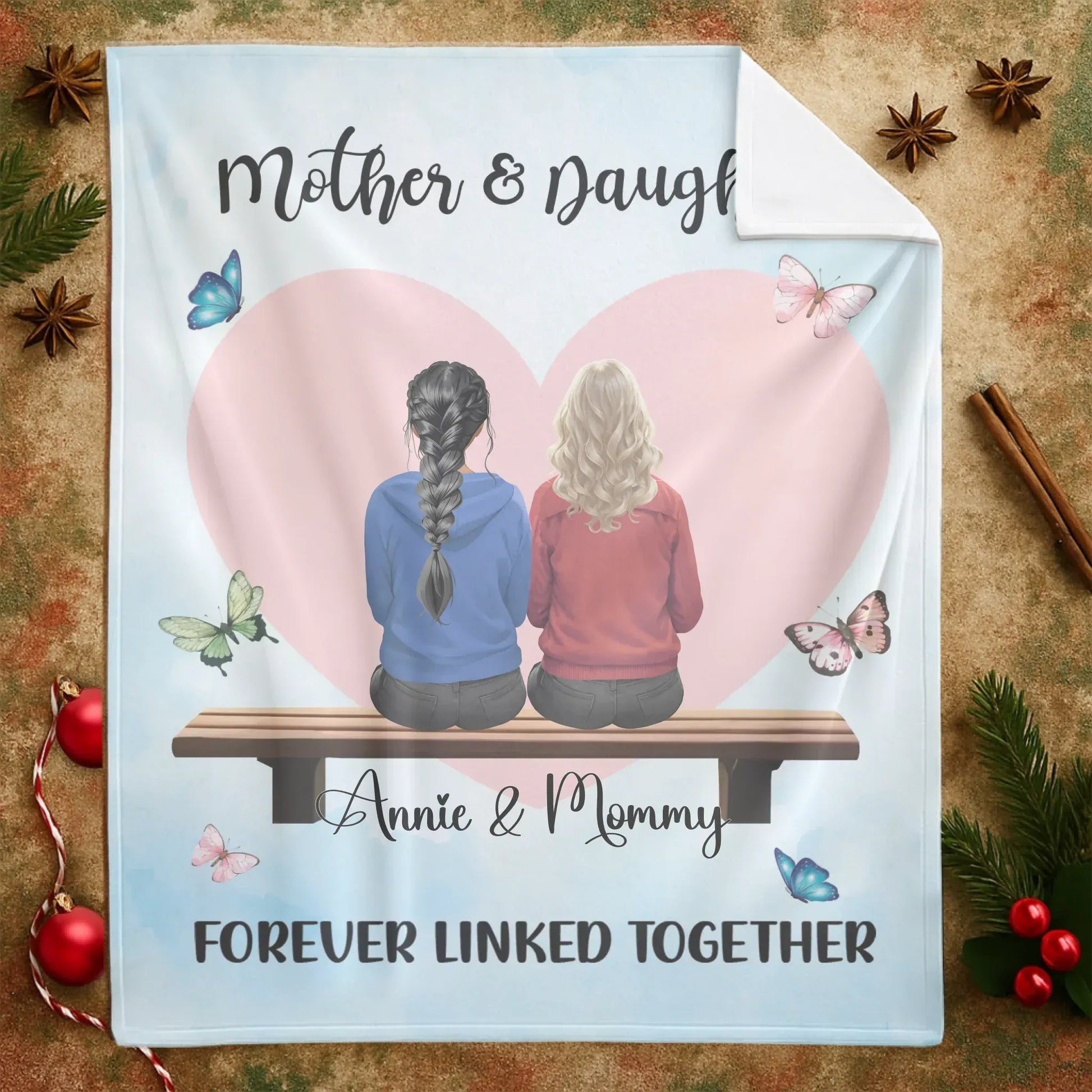 Personalized Blankets Mother & Daughter Forever Linked Together - Personalized Mother's Day Custom Blanket