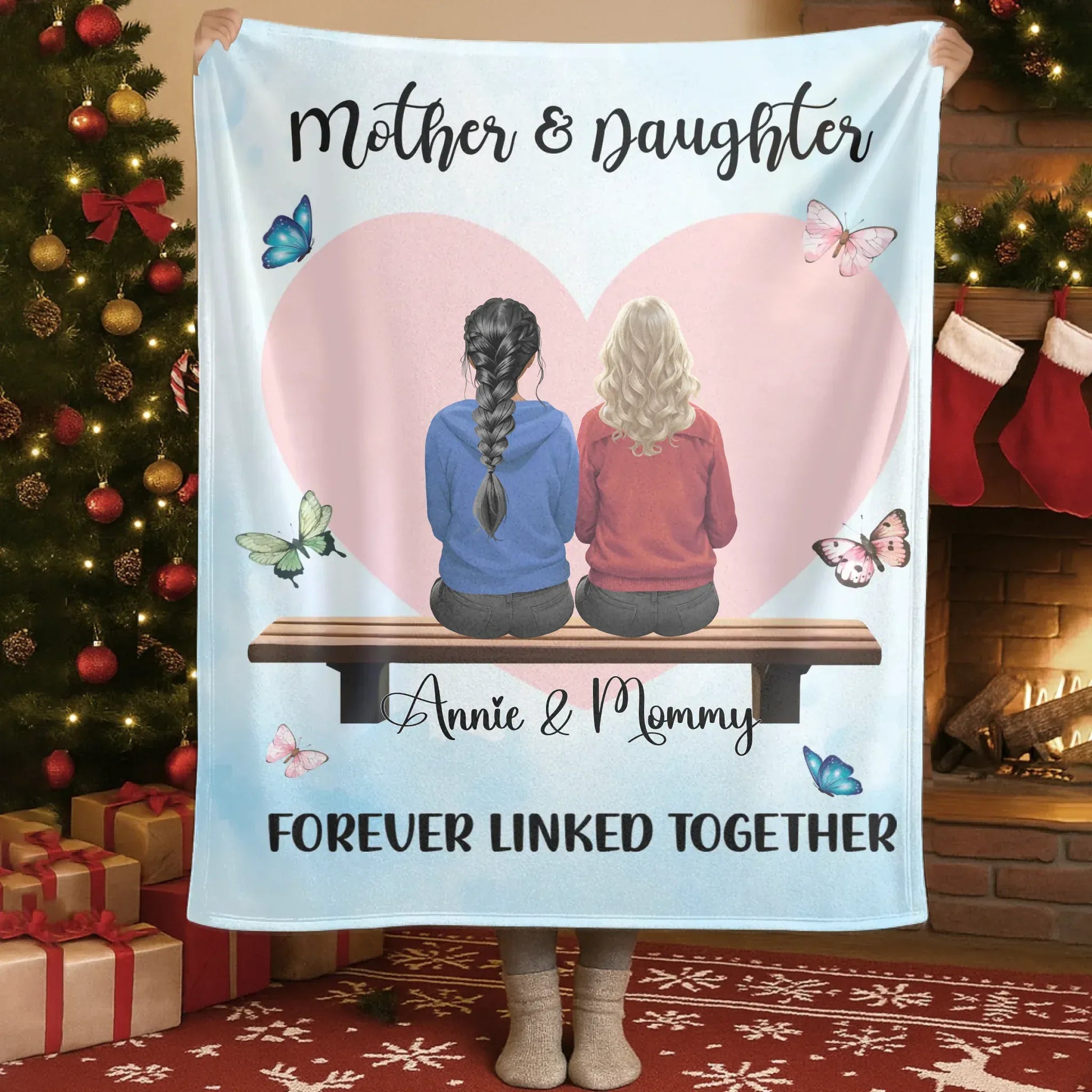 Personalized Blankets Mother & Daughter Forever Linked Together - Personalized Mother's Day Custom Blanket