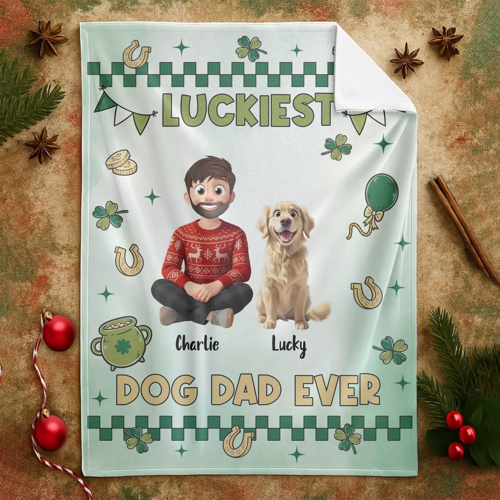 Personalized Blankets Luckiest Dog Dad Ever - Personalized Father's Day Custom Blanket