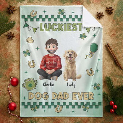 Personalized Blankets Luckiest Dog Dad Ever - Personalized Father's Day Custom Blanket