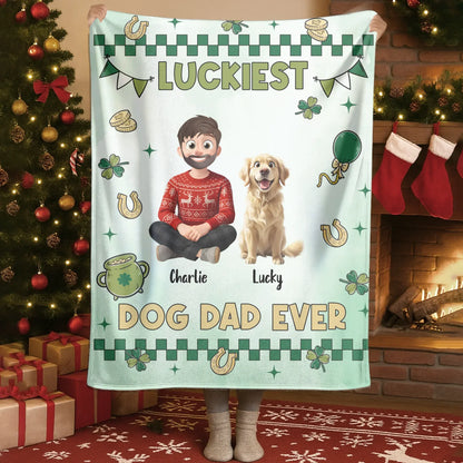 Personalized Blankets Blanket - TD / White / 30x40in / 76x101cm Luckiest Dog Dad Ever - Personalized Father's Day Custom Blanket