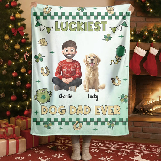 Personalized Blankets Blanket - TD / White / 30x40in / 76x101cm Luckiest Dog Dad Ever - Personalized Father's Day Custom Blanket