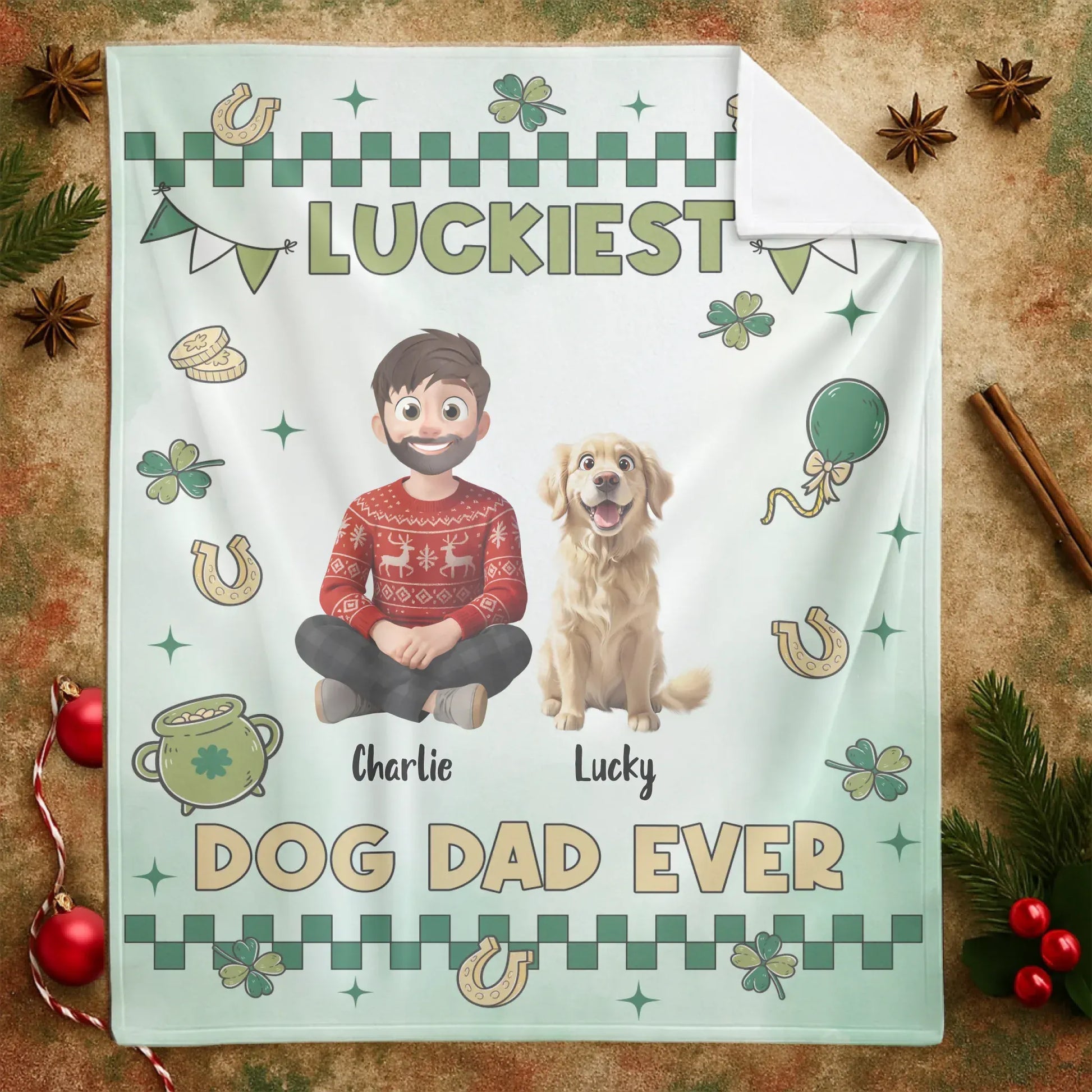 Personalized Blankets Luckiest Dog Dad Ever - Personalized Father's Day Custom Blanket