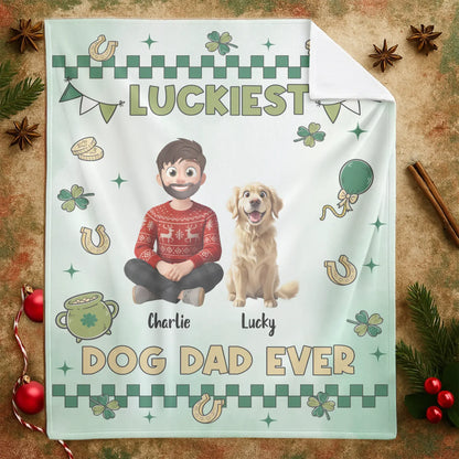 Personalized Blankets Luckiest Dog Dad Ever - Personalized Father's Day Custom Blanket