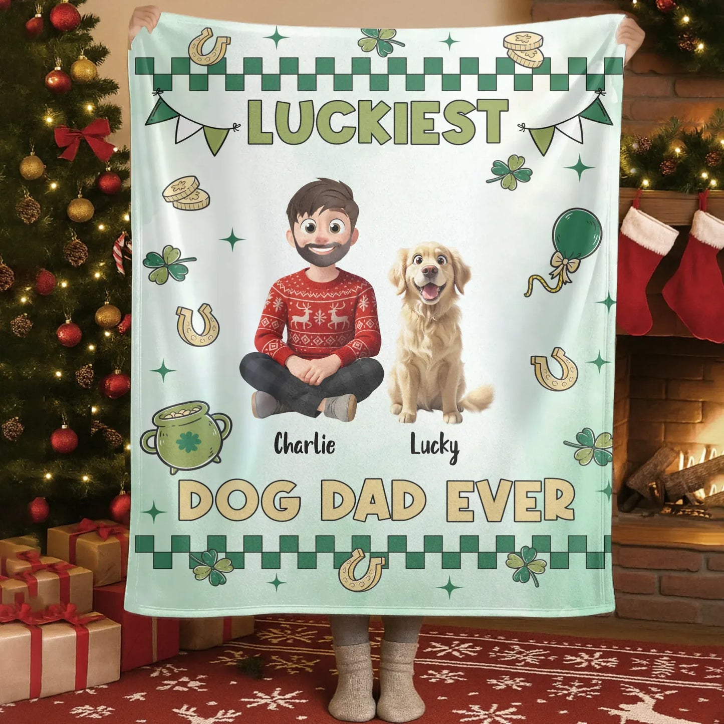 Personalized Blankets Luckiest Dog Dad Ever - Personalized Father's Day Custom Blanket