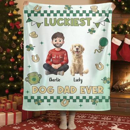 Personalized Blankets Luckiest Dog Dad Ever - Personalized Father's Day Custom Blanket