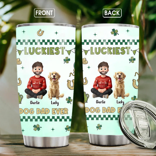 Personalized Tumblers TUMBLER - TD / WHITE / 20oz Luckiest Dog Dad Ever - Personalized Father's Day Custom Tumbler