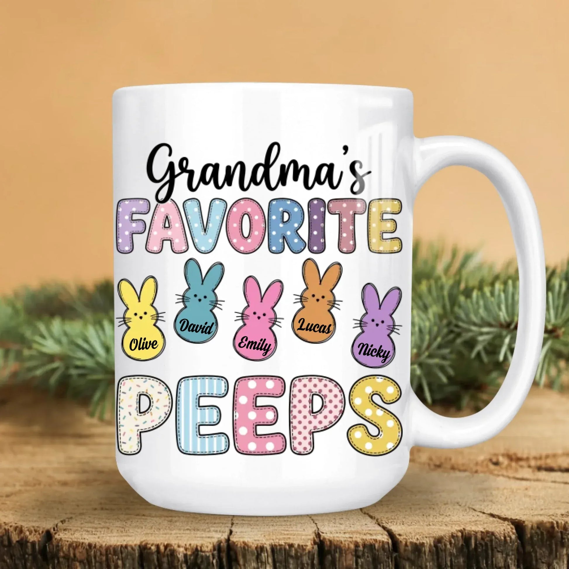 Personalized Mugs A Grandma's Heart Is A Patchwork Of Love - Personalized Easter Day Custom Ceramic Mug
