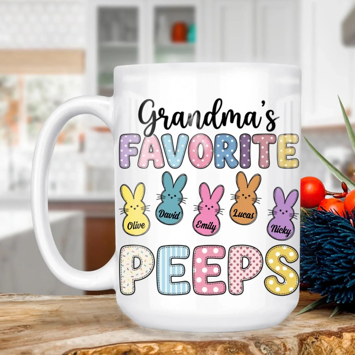Personalized Mugs MUG - TD / WHITE / 15oz A Grandma's Heart Is A Patchwork Of Love - Personalized Easter Day Custom Ceramic Mug