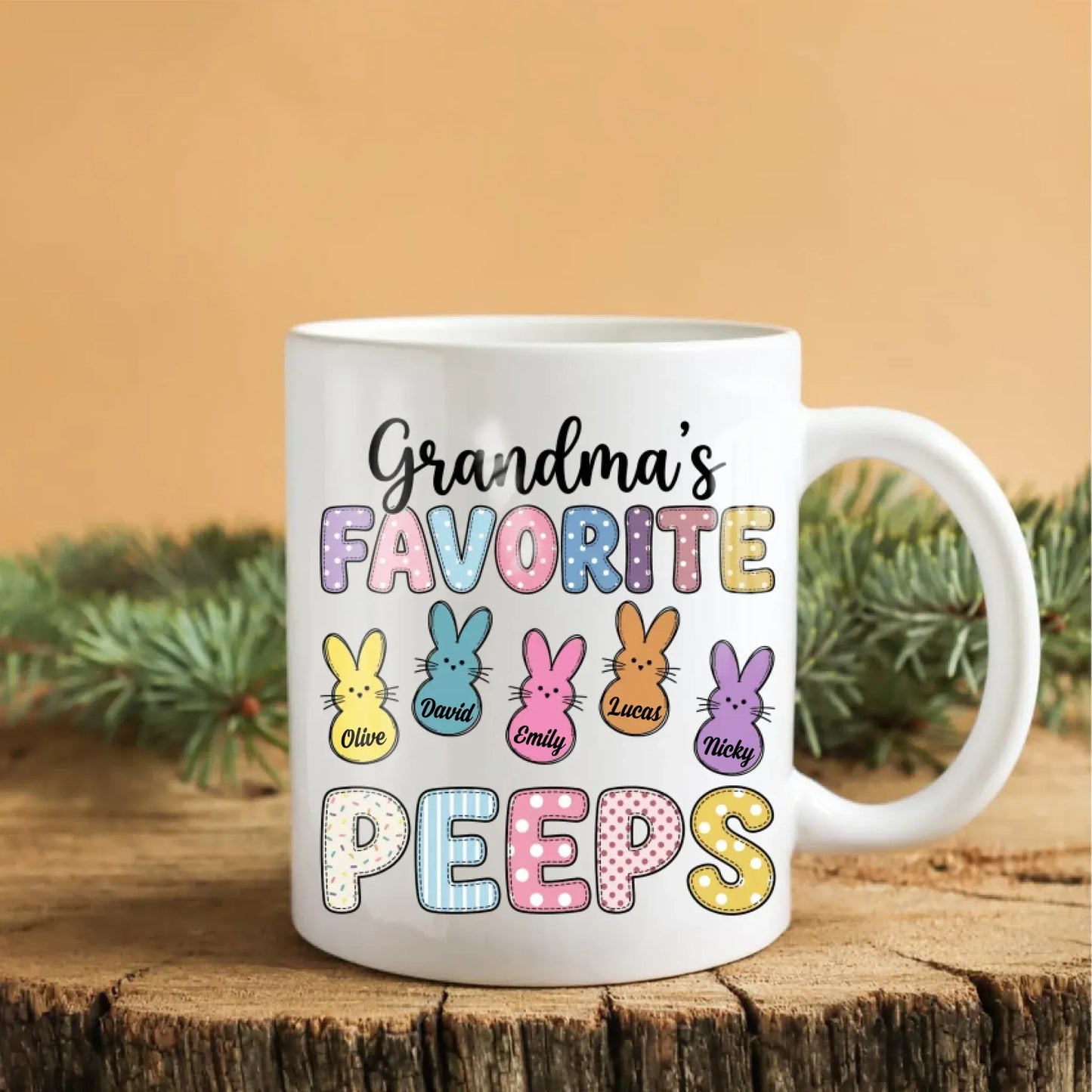 Personalized Mugs A Grandma's Heart Is A Patchwork Of Love - Personalized Easter Day Custom Ceramic Mug