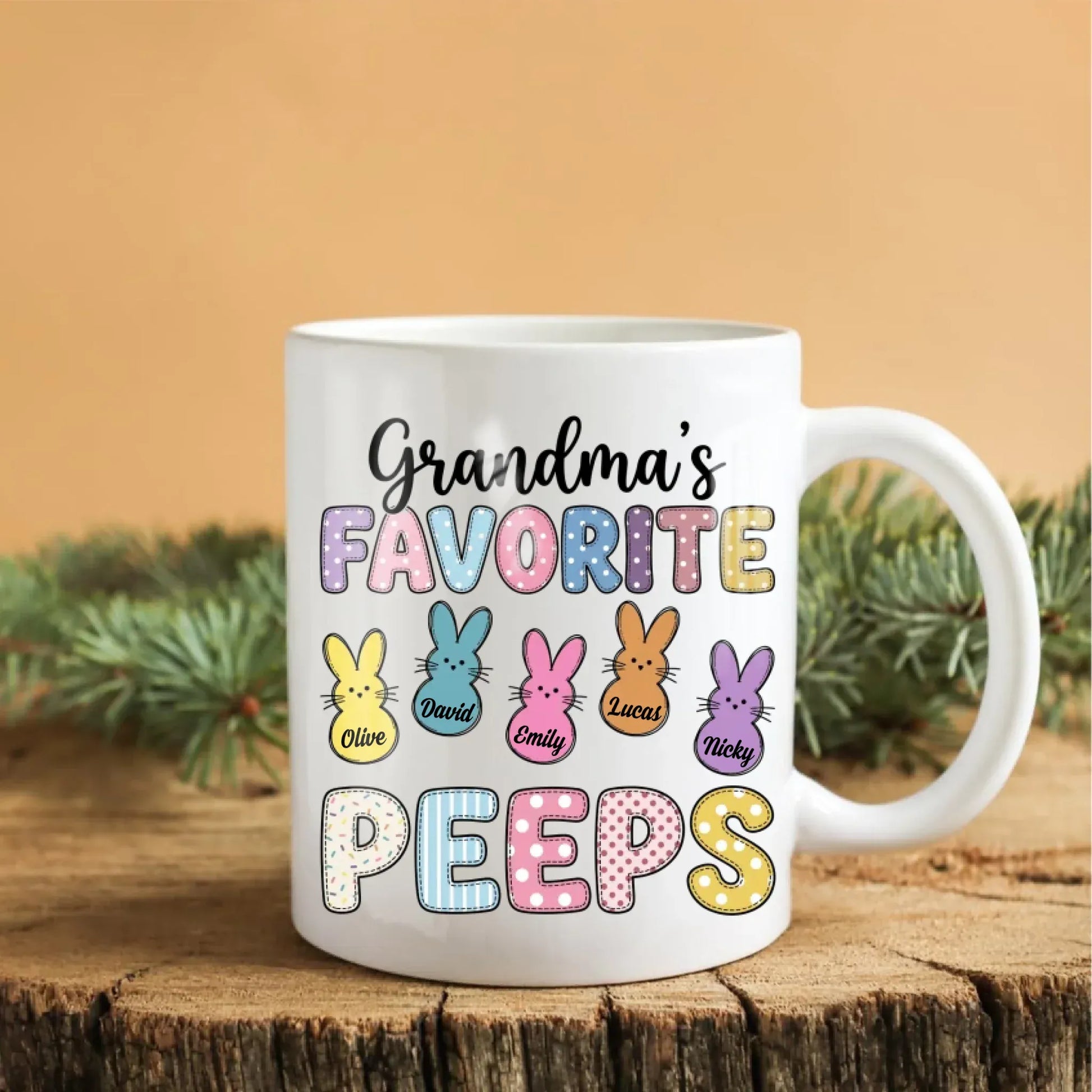 Personalized Mugs A Grandma's Heart Is A Patchwork Of Love - Personalized Easter Day Custom Ceramic Mug