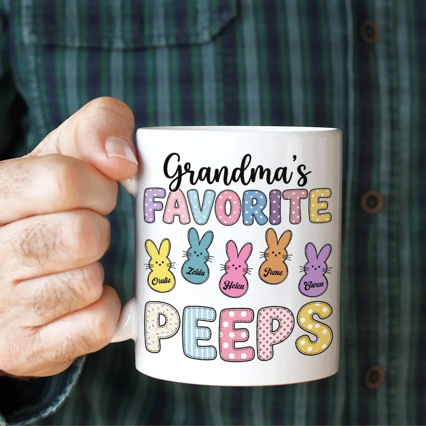 Personalized Mugs A Grandma's Heart Is A Patchwork Of Love - Personalized Easter Day Custom Ceramic Mug