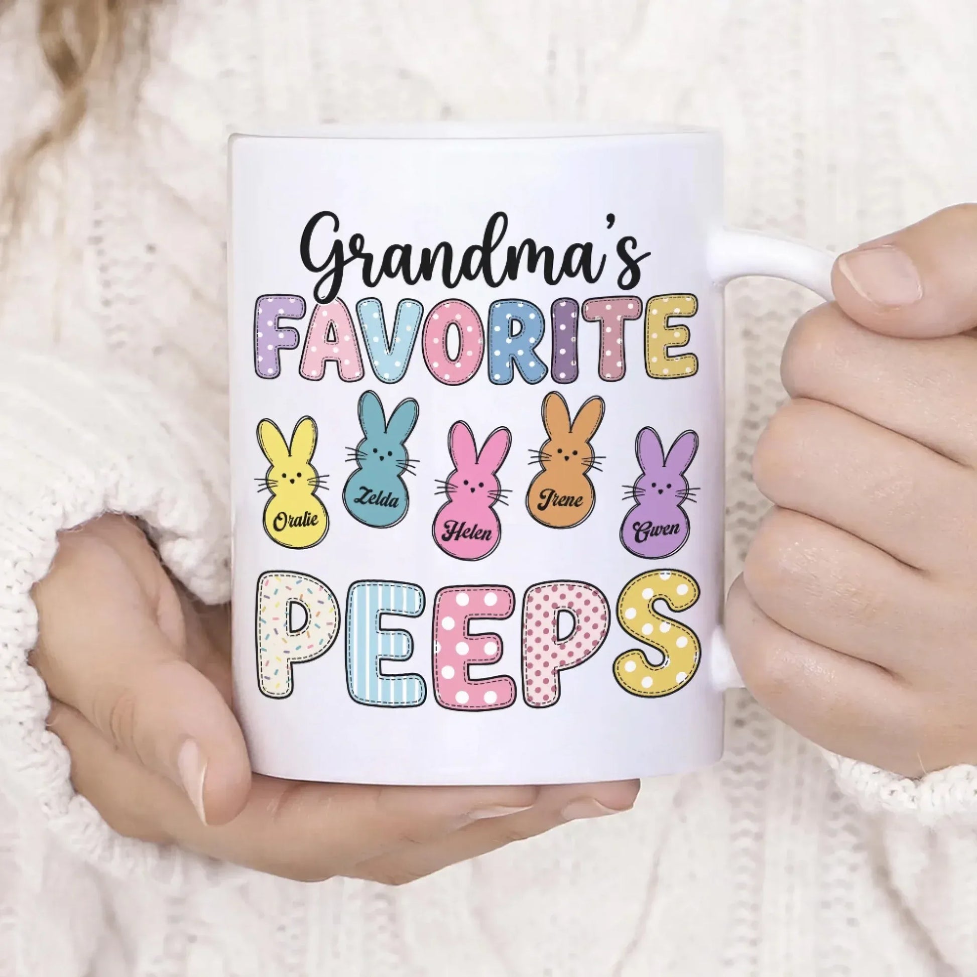 Personalized Mugs A Grandma's Heart Is A Patchwork Of Love - Personalized Easter Day Custom Ceramic Mug