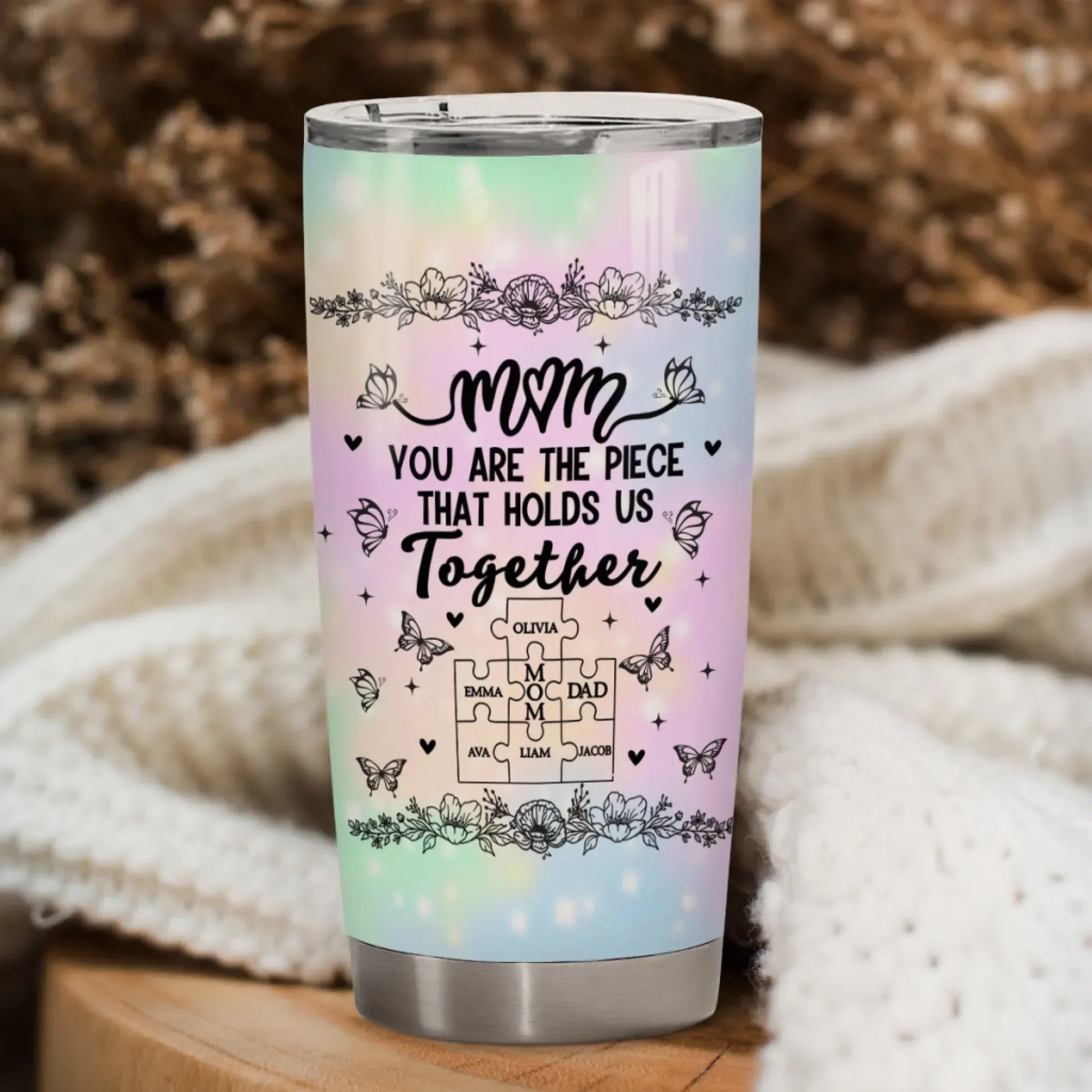 Personalized Tumblers Mom, You're The Piece That Holds Us Together - Personalized Mother's Day Custom Tumbler