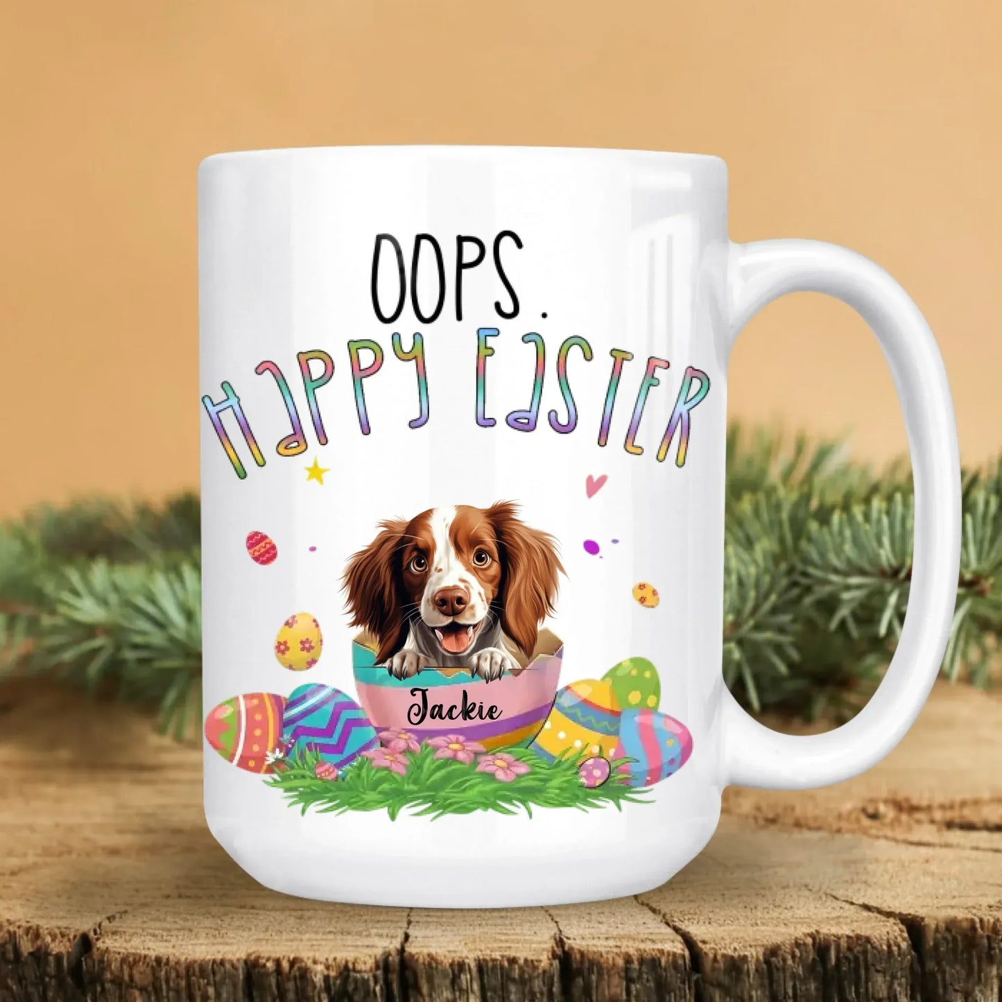 Personalized Mugs The Dog Laughs In Eggs - Personalized Easter Day Custom Ceramic Mug