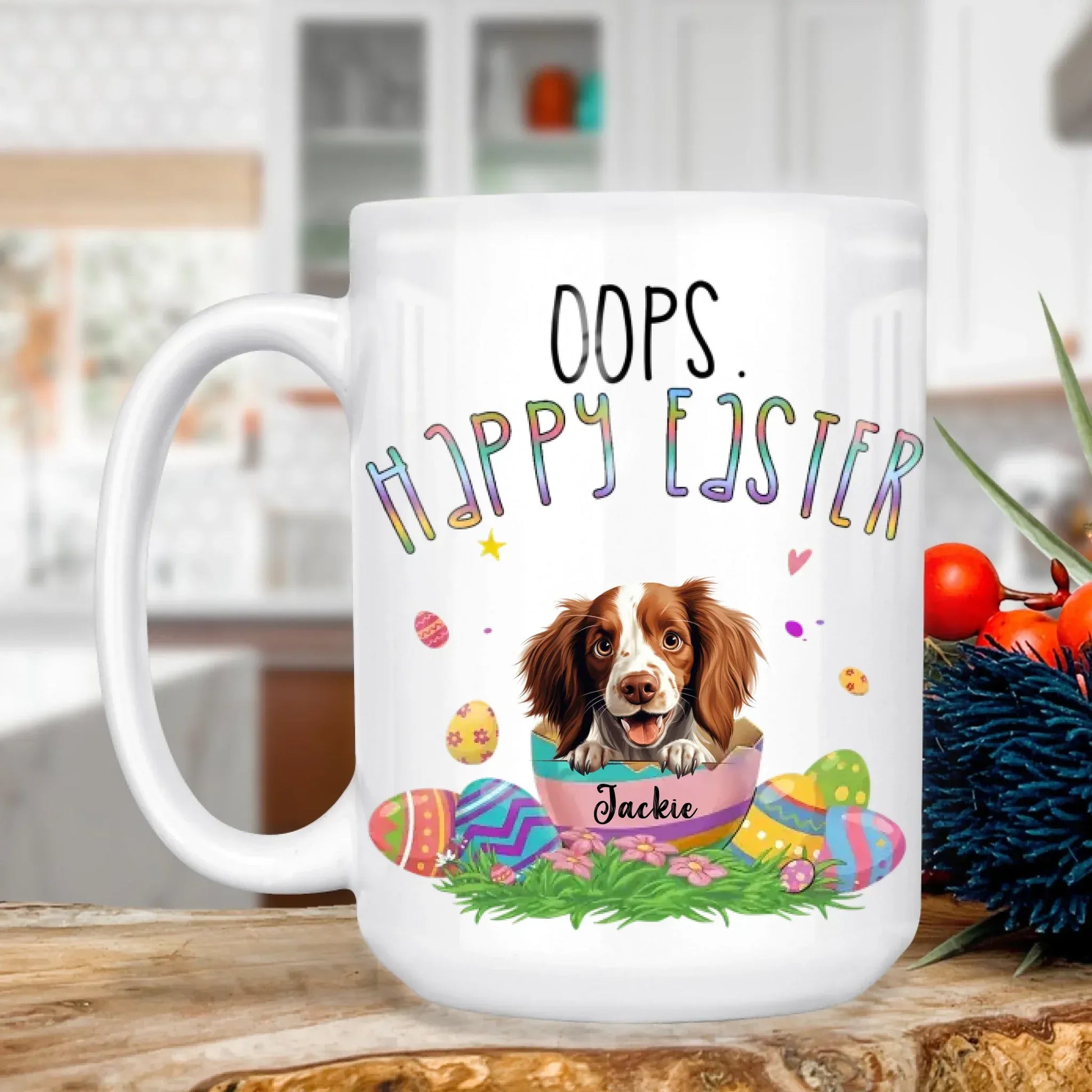 Personalized Mugs MUG - TD / WHITE / 15oz The Dog Laughs In Eggs - Personalized Easter Day Custom Ceramic Mug