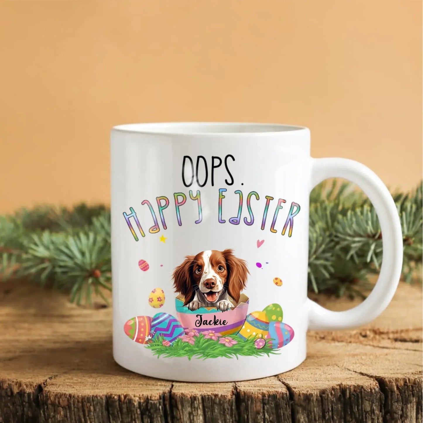 Personalized Mugs The Dog Laughs In Eggs - Personalized Easter Day Custom Ceramic Mug