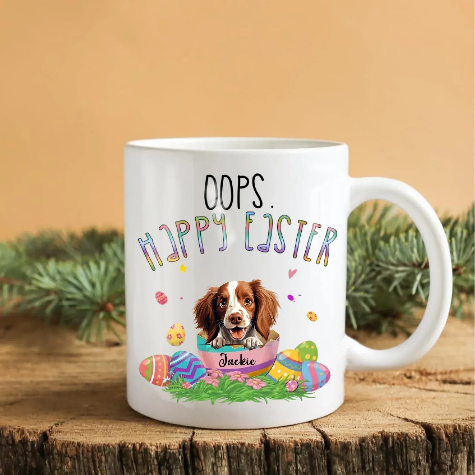 Personalized Mugs The Dog Laughs In Eggs - Personalized Easter Day Custom Ceramic Mug