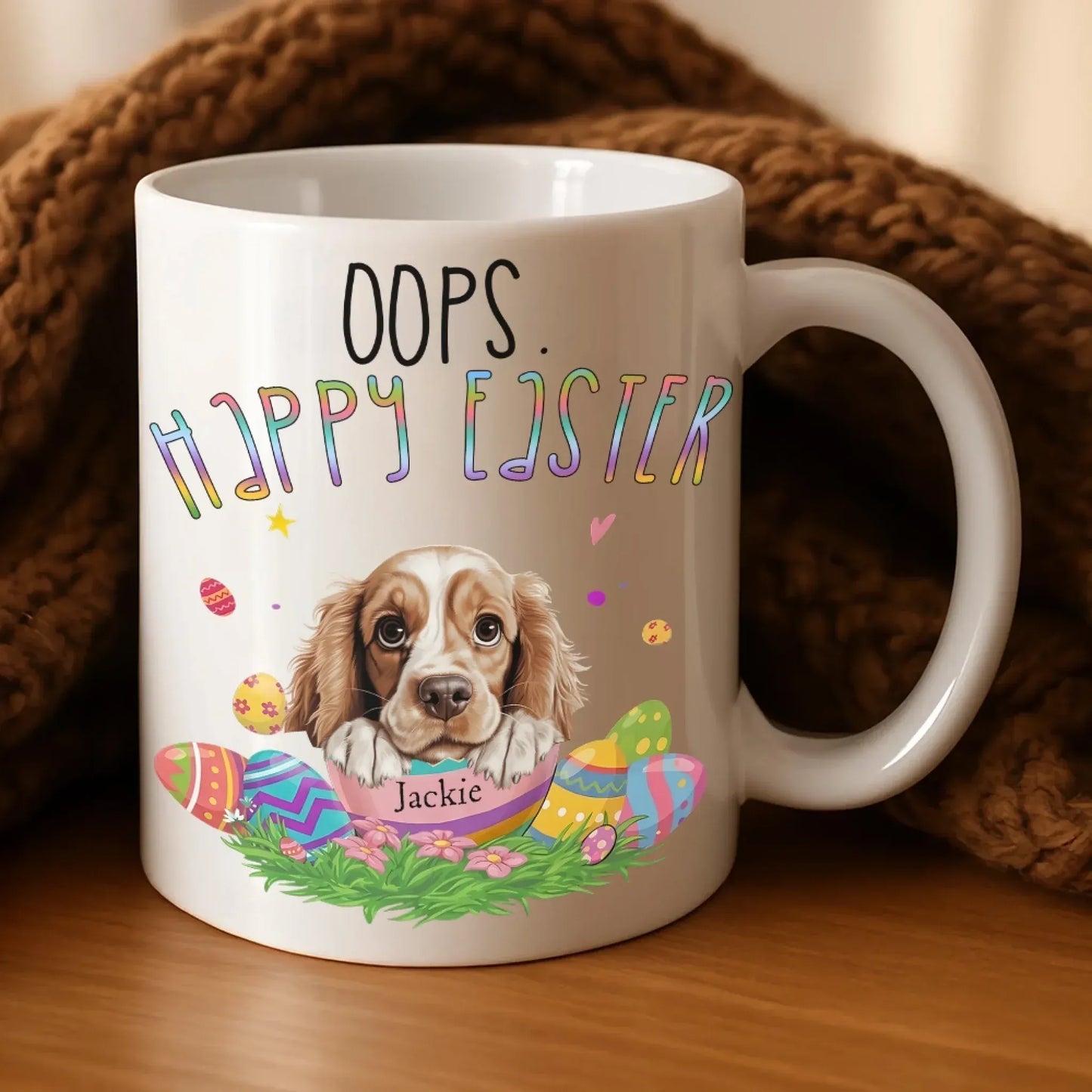 Personalized Mugs The Dog Laughs In Eggs - Personalized Easter Day Custom Ceramic Mug
