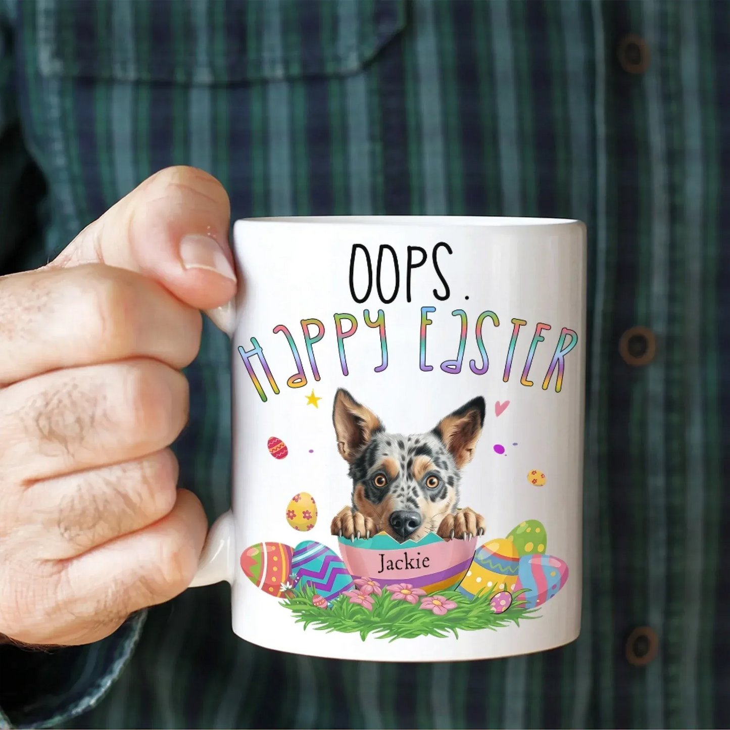 Personalized Mugs The Dog Laughs In Eggs - Personalized Easter Day Custom Ceramic Mug