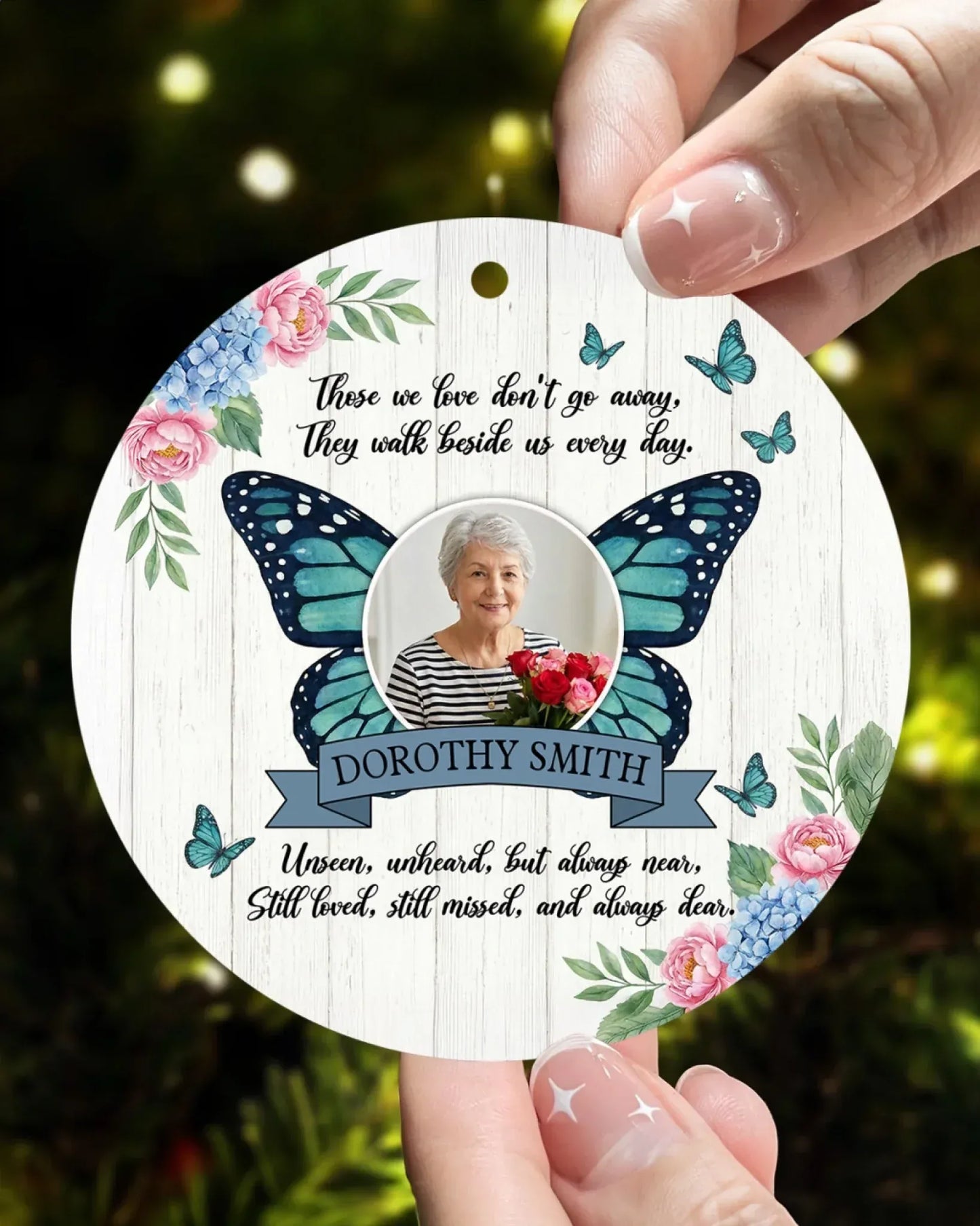 Personalized Ornaments Those We Love Dont's Go Away, They Walk Beside Us Every Day - Personalized Memorial Day Photo Custom Acrylic Ornament