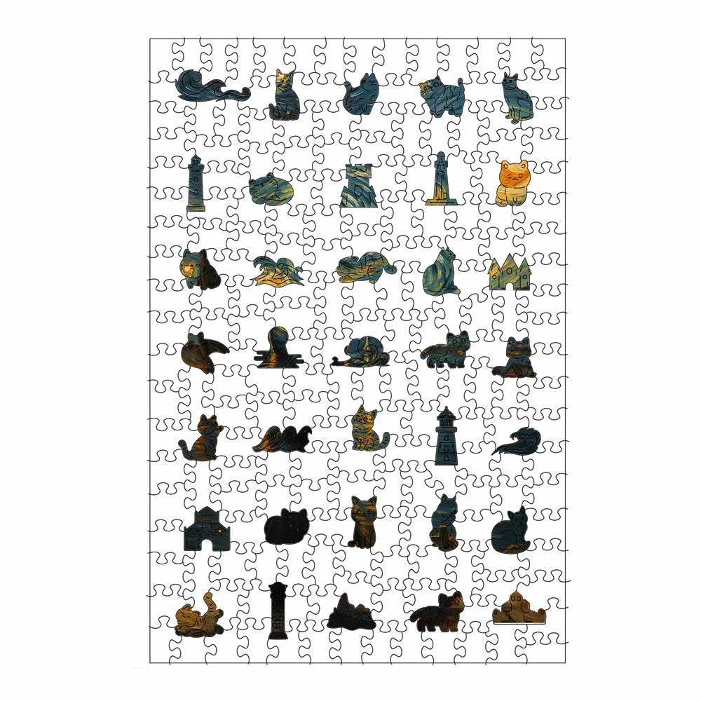 Animal Jigsaw Puzzle > Wooden Jigsaw Puzzle > Jigsaw Puzzle Cat Starry Night - Wooden Jigsaw Puzzle