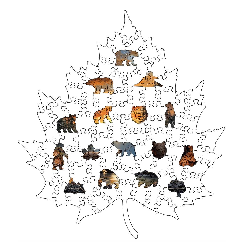 Animal Jigsaw Puzzle > Wooden Jigsaw Puzzle > Jigsaw Puzzle 🔥 Last Day - Autumn Maple Bears - Wooden Jigsaw Puzzle