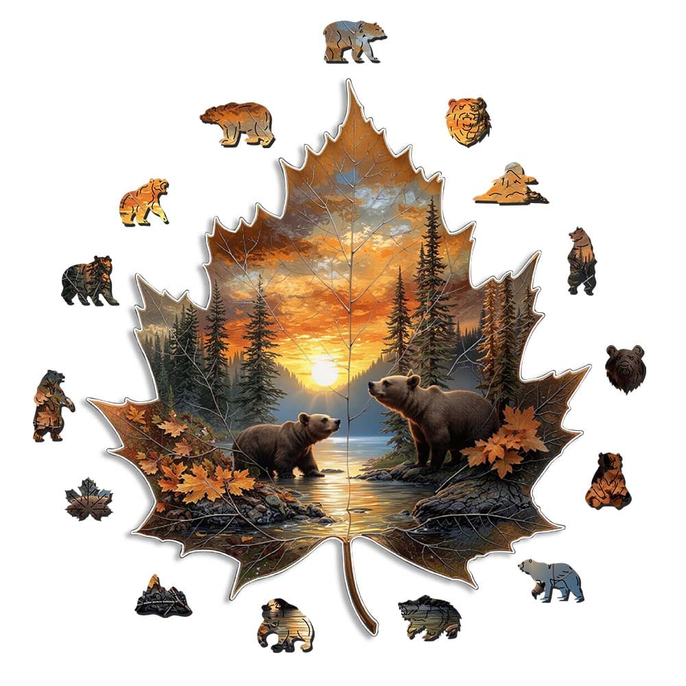 Animal Jigsaw Puzzle > Wooden Jigsaw Puzzle > Jigsaw Puzzle A5 🔥 Last Day - Autumn Maple Bears - Wooden Jigsaw Puzzle