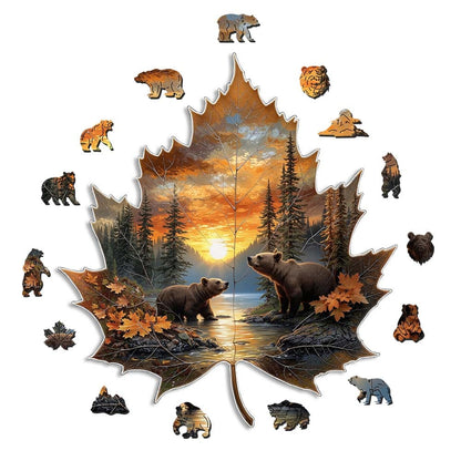 Animal Jigsaw Puzzle > Wooden Jigsaw Puzzle > Jigsaw Puzzle A5 🔥 Last Day - Autumn Maple Bears - Wooden Jigsaw Puzzle