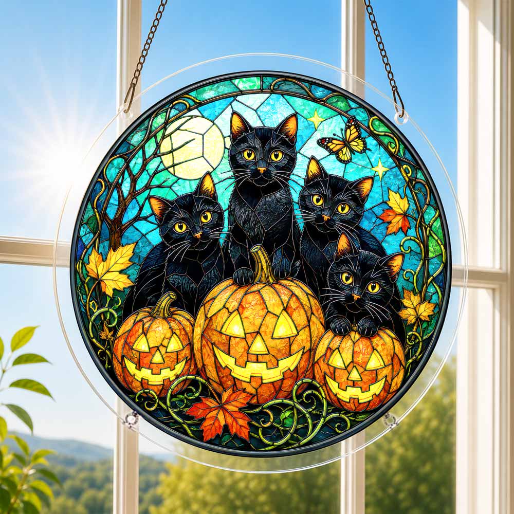 Acrylic Jigsaw Puzzle Acrylic Jigsaw Puzzle Suncatcher - Pumpkin Cats