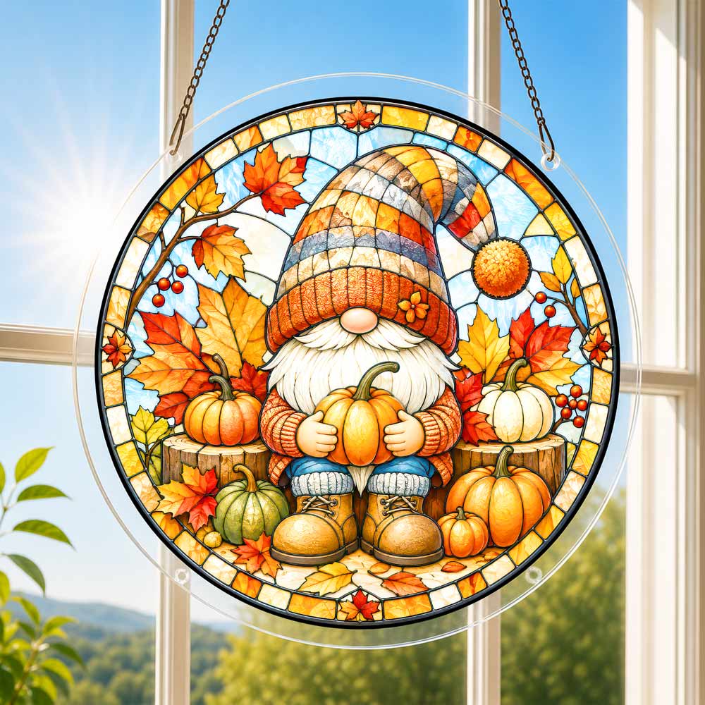 Acrylic Jigsaw Puzzle Acrylic Jigsaw Puzzle Suncatcher - Pumpkin Gnome