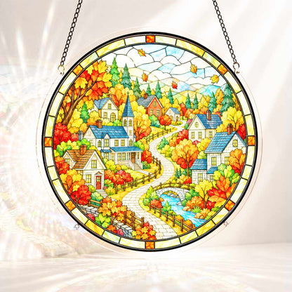 Acrylic Jigsaw Puzzle S - (7 inch) Acrylic Jigsaw Puzzle Suncatcher - Autumn Village