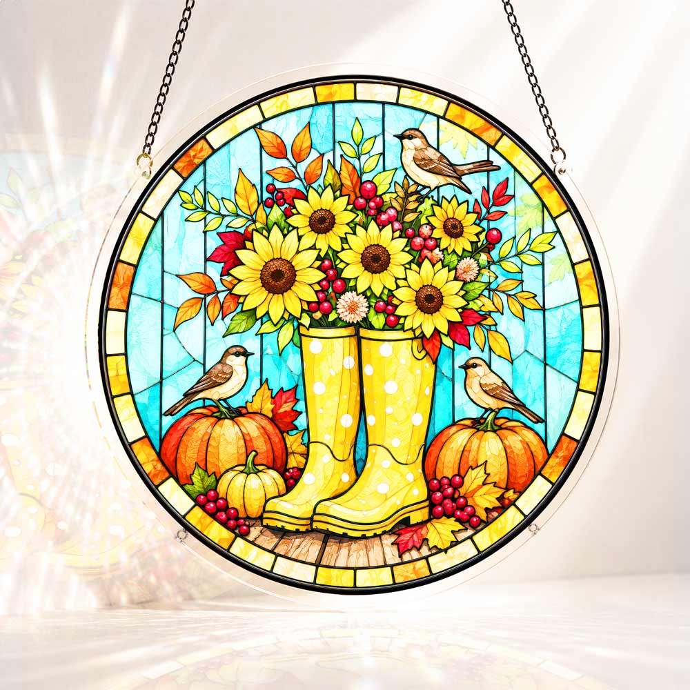 Acrylic Jigsaw Puzzle S - (7 inch) Acrylic Jigsaw Puzzle Suncatcher - Sunflower Boots