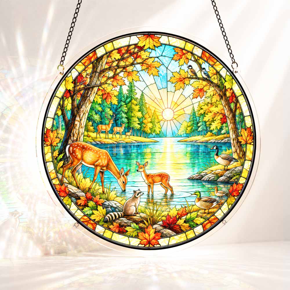 Acrylic Jigsaw Puzzle S - (7 inch) Acrylic Jigsaw Puzzle Suncatcher - Autumn Lake