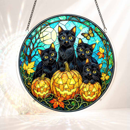 Acrylic Jigsaw Puzzle S - (7 inch) Acrylic Jigsaw Puzzle Suncatcher - Pumpkin Cats
