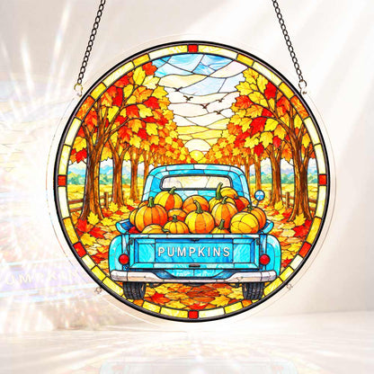 Acrylic Jigsaw Puzzle S - (7 inch) Acrylic Jigsaw Puzzle Suncatcher - Pumpkin Truck