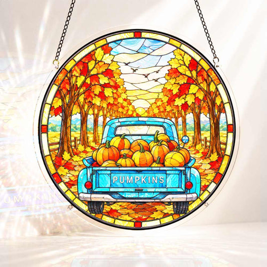 Acrylic Jigsaw Puzzle S - (7 inch) Acrylic Jigsaw Puzzle Suncatcher - Pumpkin Truck