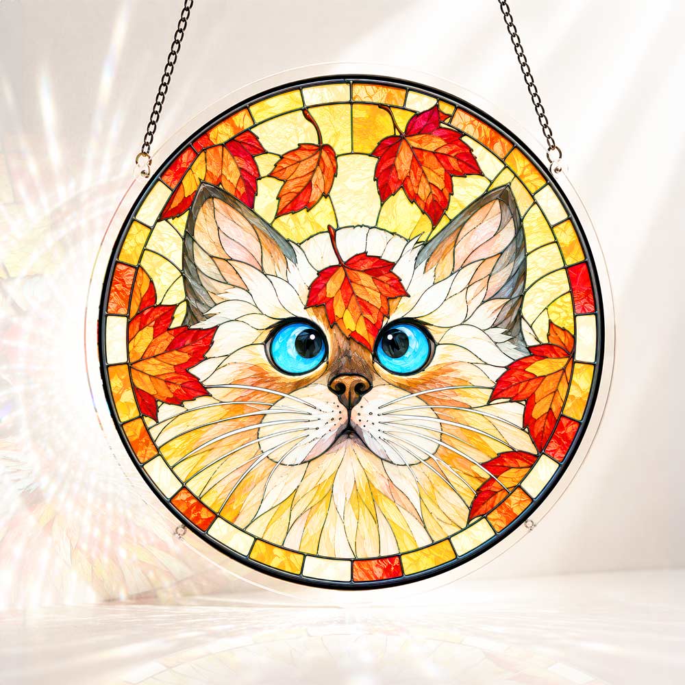Acrylic Jigsaw Puzzle S - (7 inch) Acrylic Jigsaw Puzzle Suncatcher - Autumn Kitty