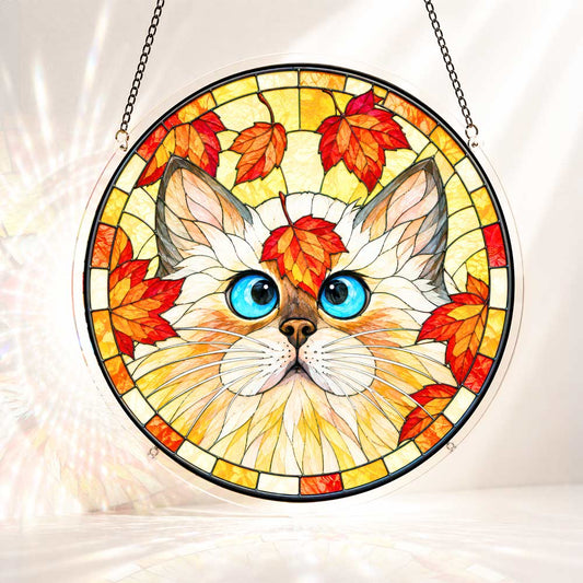 Acrylic Jigsaw Puzzle S - (7 inch) Acrylic Jigsaw Puzzle Suncatcher - Autumn Kitty
