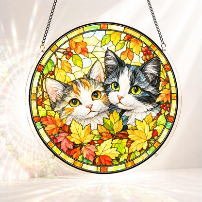 Acrylic Jigsaw Puzzle S - (7 inch) Acrylic Jigsaw Puzzle Suncatcher - Autumn Cats