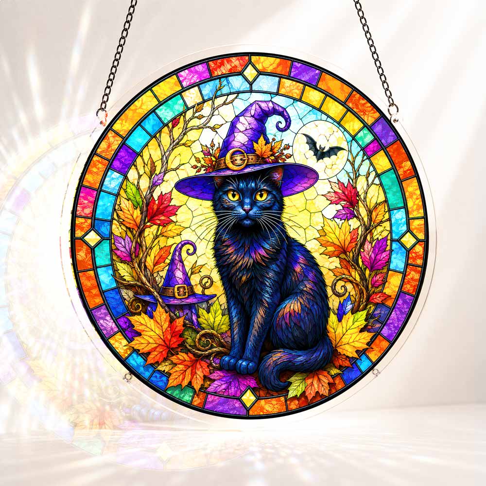 Acrylic Jigsaw Puzzle S - (7 inch) Acrylic Jigsaw Puzzle Suncatcher - Witch Cat