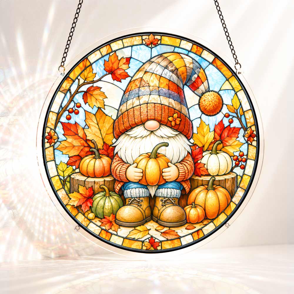 Acrylic Jigsaw Puzzle S - (7 inch) Acrylic Jigsaw Puzzle Suncatcher - Pumpkin Gnome