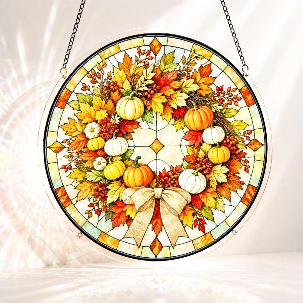 Acrylic Jigsaw Puzzle S - (7 inch) Acrylic Jigsaw Puzzle Suncatcher - Pumpkin Wreath