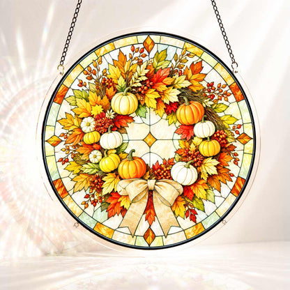 Acrylic Jigsaw Puzzle S - (7 inch) Acrylic Jigsaw Puzzle Suncatcher - Pumpkin Wreath