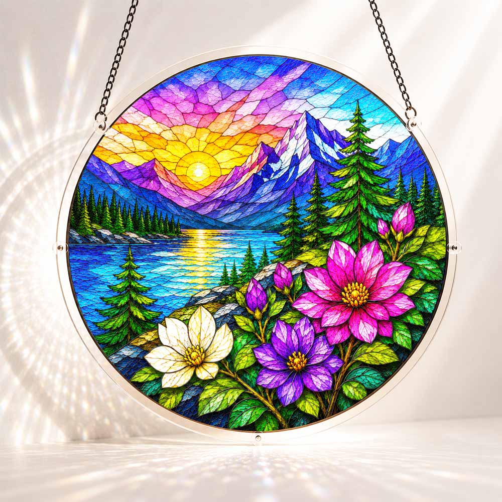 Acrylic Jigsaw Puzzle S - (7 inch) Acrylic Jigsaw Puzzle Suncatcher - Alpine Sunrise