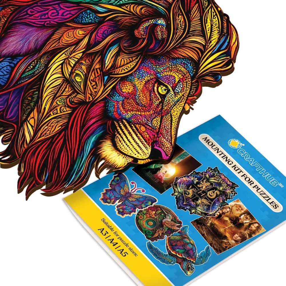 Wooden Jigsaw Puzzles A2 + Wooden Gift Box & Mounting Kit - Save $10 Today Majestic Lion - Jigsaw Puzzle